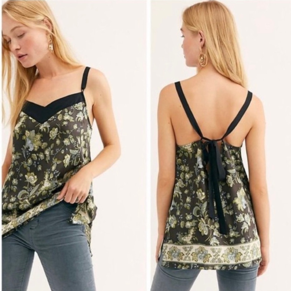 Intimately Free People Solstice Satin Tie Cami Brown Green XS